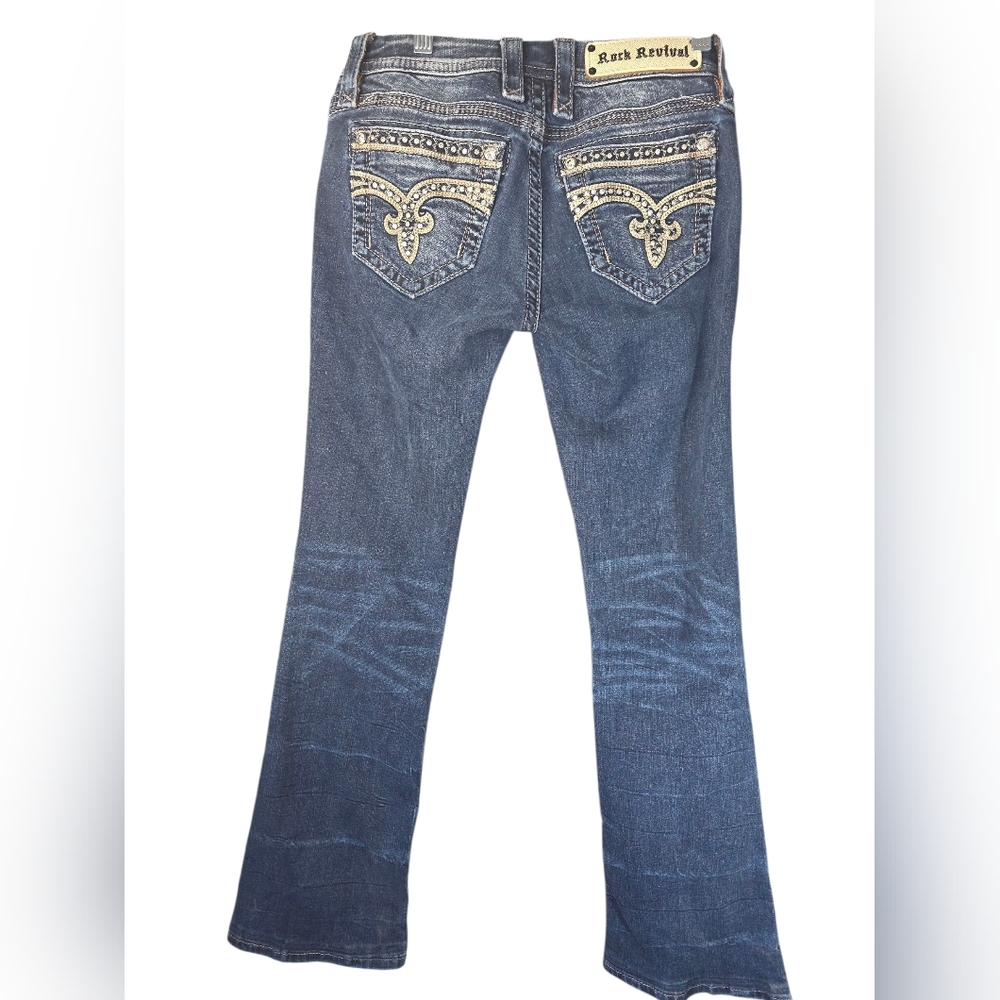 Rock Revival Chereen Easy Bootcut Jeans Embellished Rhinestone Flare Stretch - Picture 3 of 15